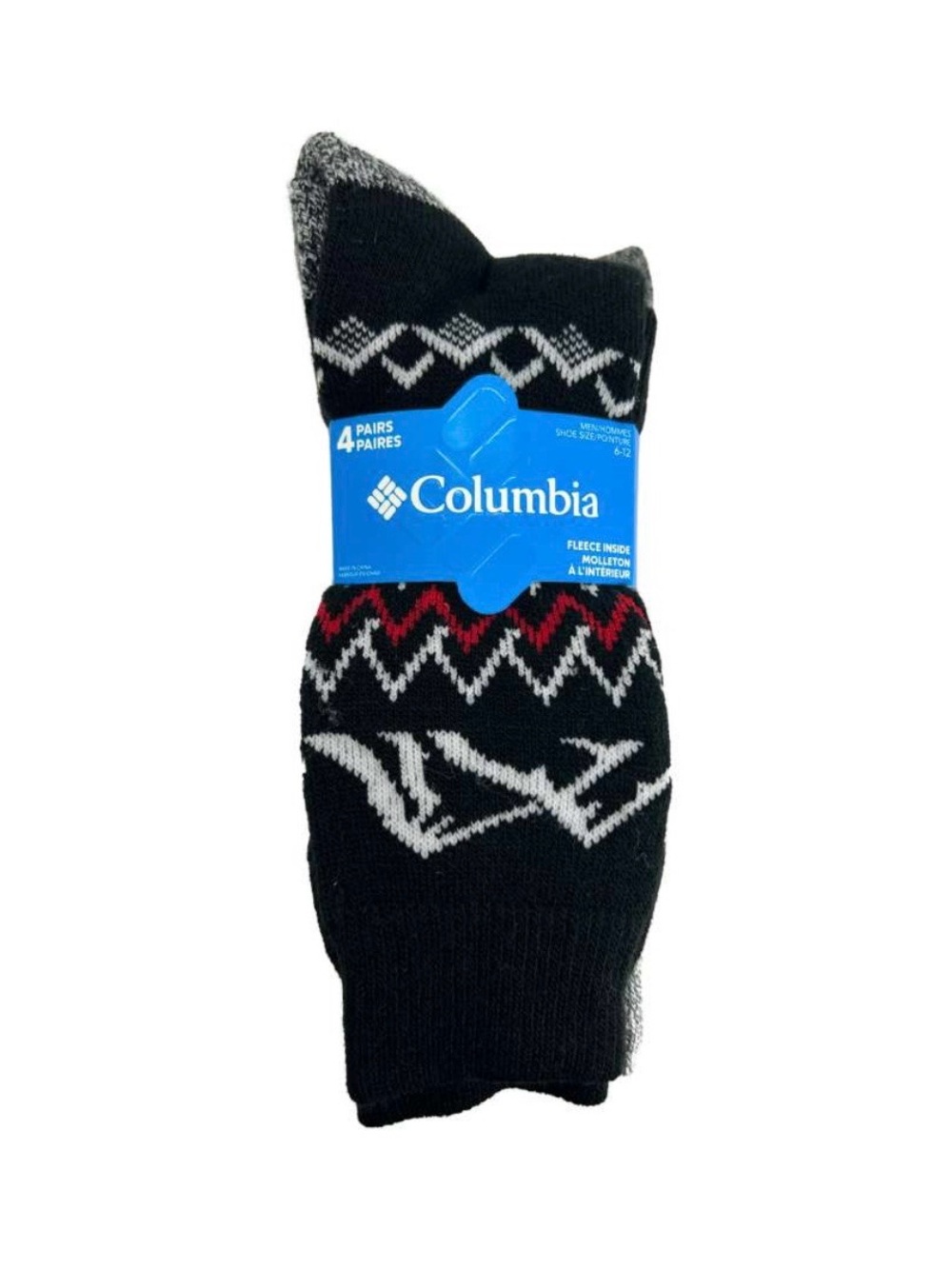 Columbia Men's Black Patterned Fleece-Lined Socks - Pack of 4